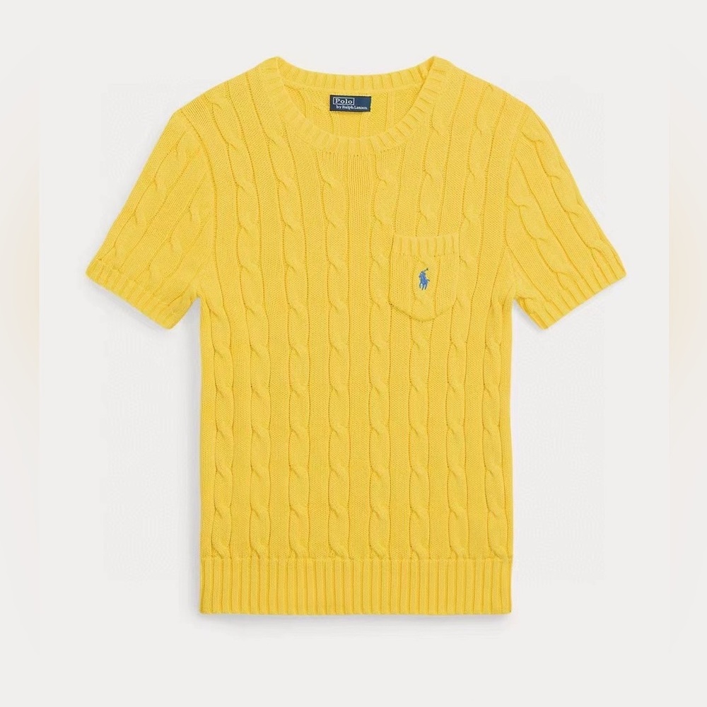 NWT Polo Ralph Lauren Cable-Knit Cotton Short-Sleeve Sweater in yellow - Picture 3 of 6